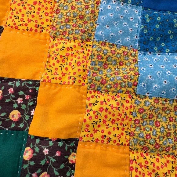 Vtg Patchwork Quilt Handmade Trip Around the World Full/Queen Cottage 100x85 - Picture 13 of 16